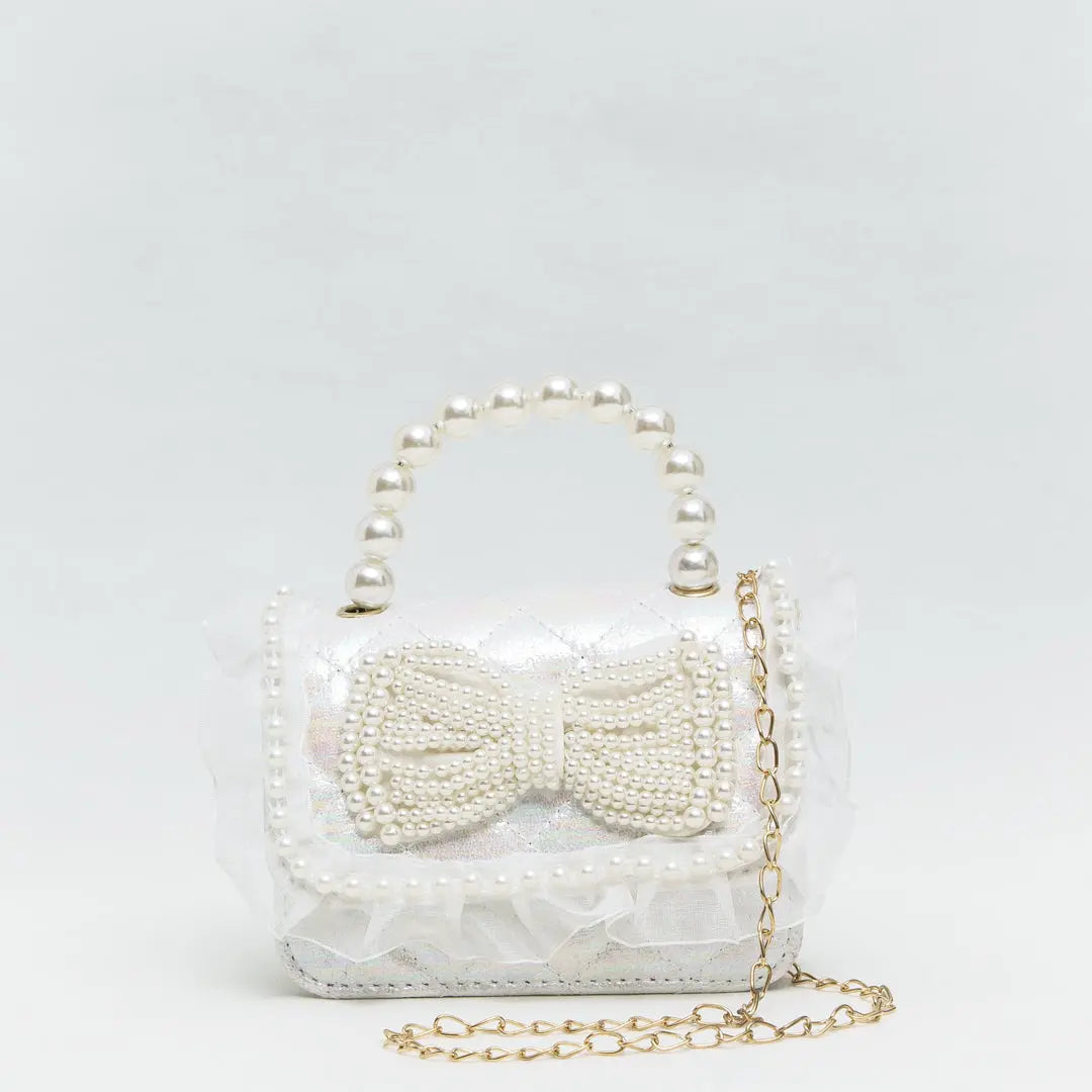 Mini White Faux Pearl Quilted Handbag Ollies Place