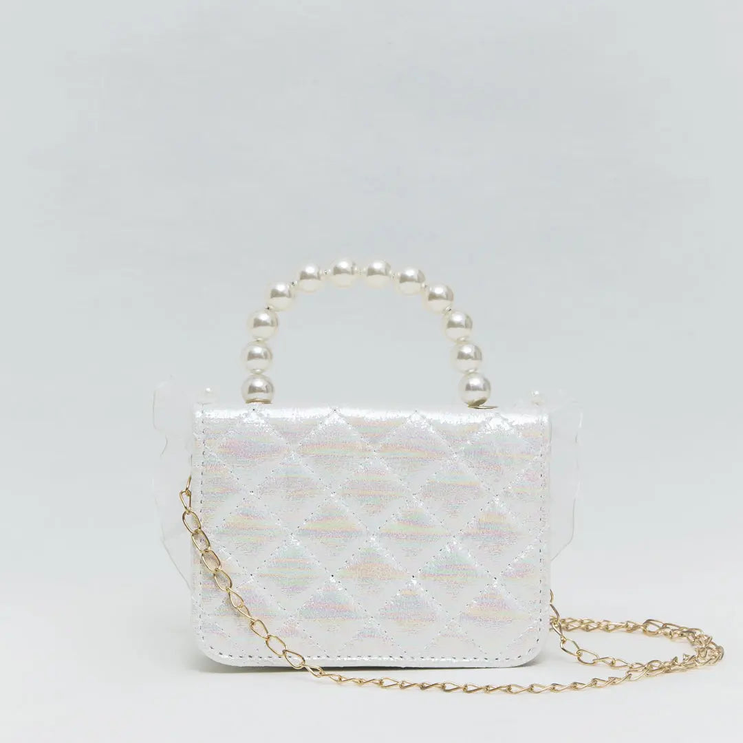 Mini White Faux Pearl Quilted Handbag Ollies Place