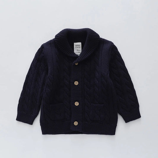 Navy Cable Knit Cardigan Ollies Place
