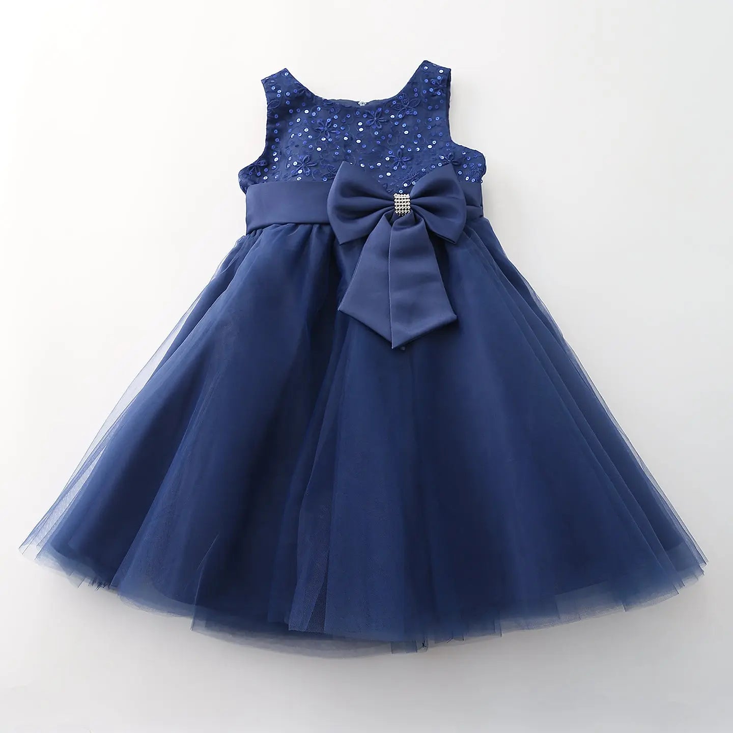 Navy Satin Bow Tulle Dress Ollies Place