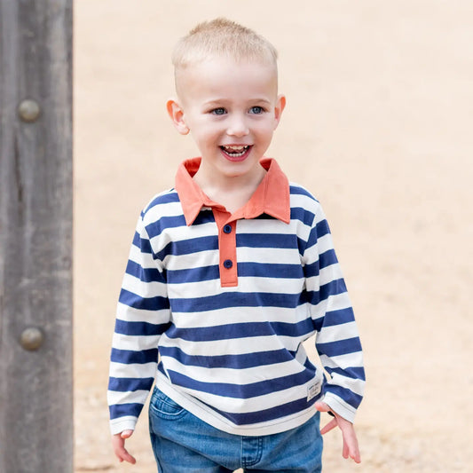 Navy Striped Rugby Polo Ollies Place