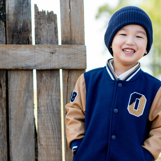 Navy Varsity Hooded Jacket Ollies Place