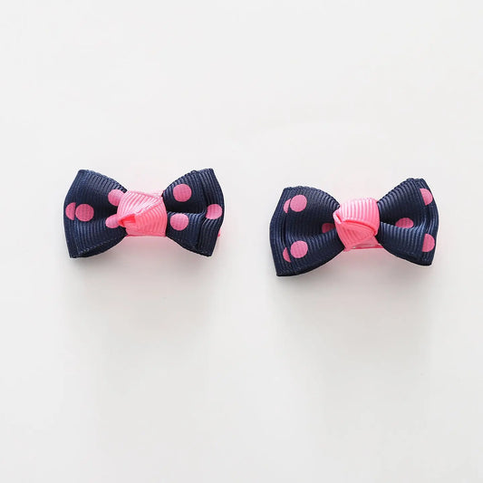 Navy and Pink Polka Dot Bow Hair Clips 2 Pack Ollies Place