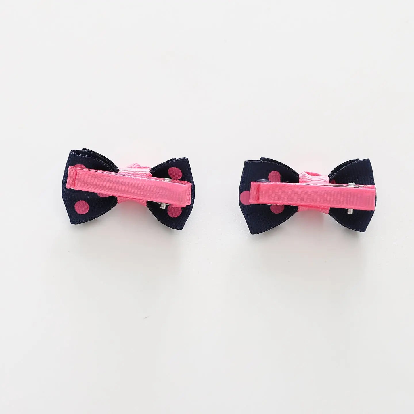 Navy and Pink Polka Dot Bow Hair Clips 2 Pack Ollies Place