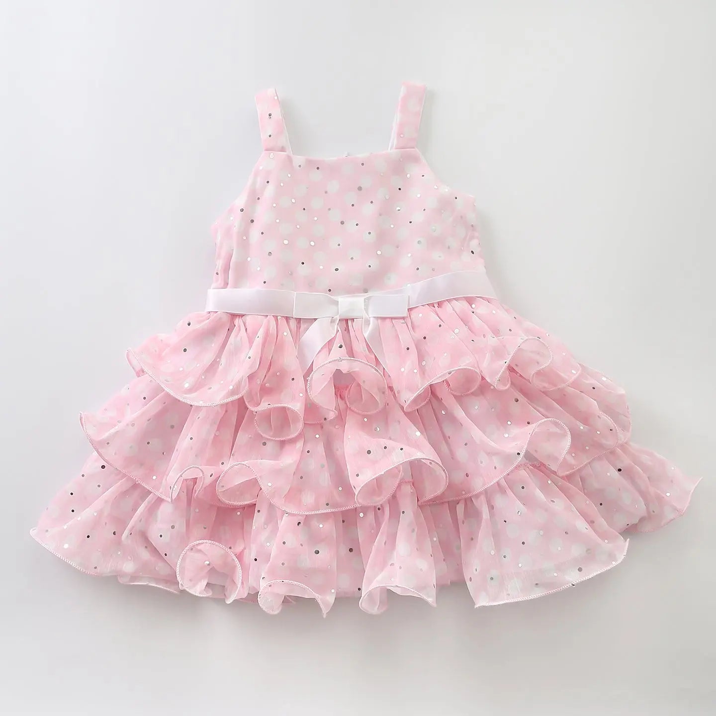 OSJG7124 Junior Girls Pretty Pink Special Occasion Layered Chiffon Dress With Pola Dots Ollies Place