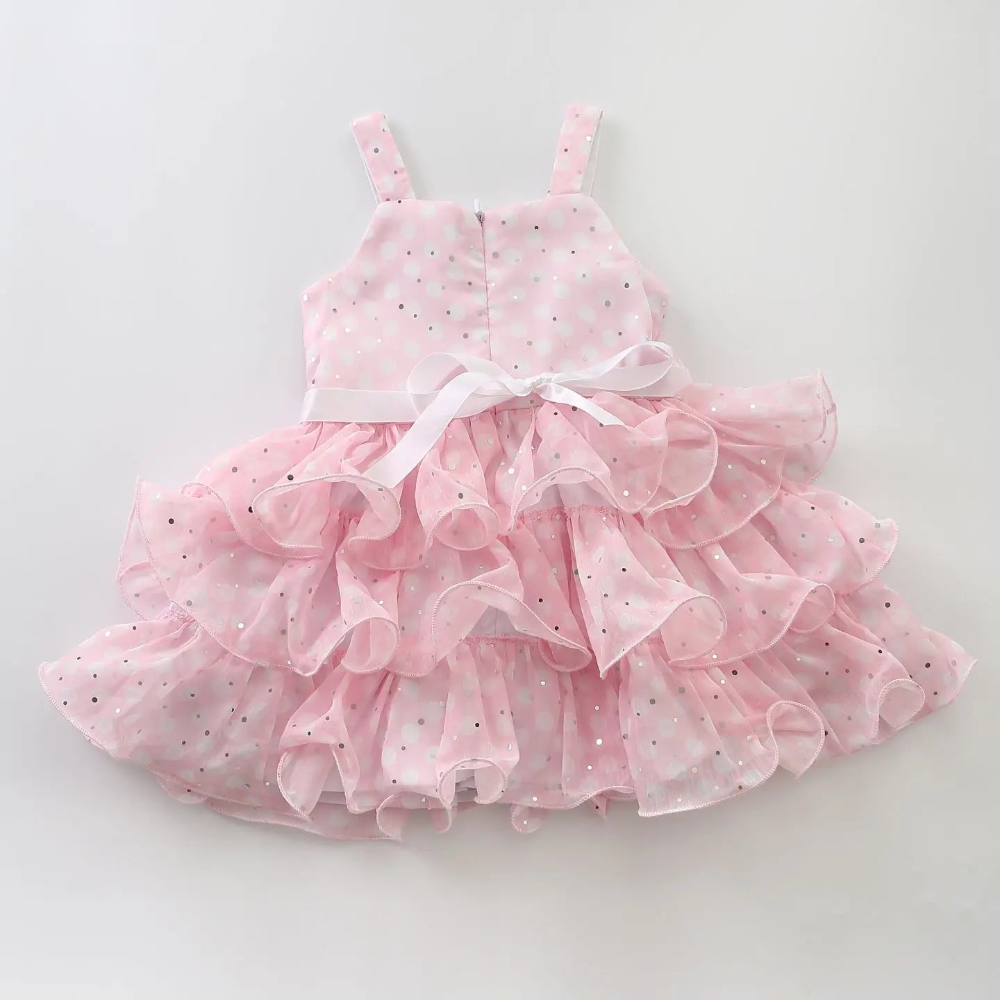 OSJG7124 Junior Girls Pretty Pink Special Occasion Layered Chiffon Dress With Pola Dots Ollies Place