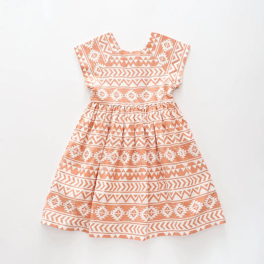 Peach Vintage Geometric Print Dress Ollies Place