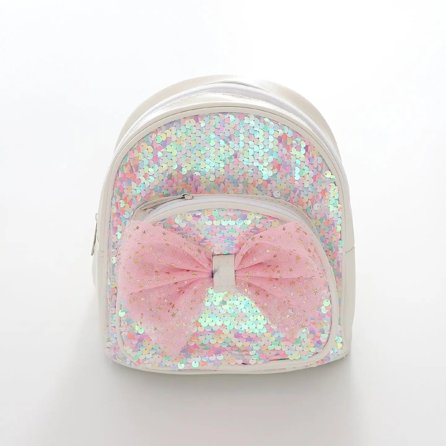 Pearl White Back Pack with Iridescent Multi Coloured Sequin Ollies Place