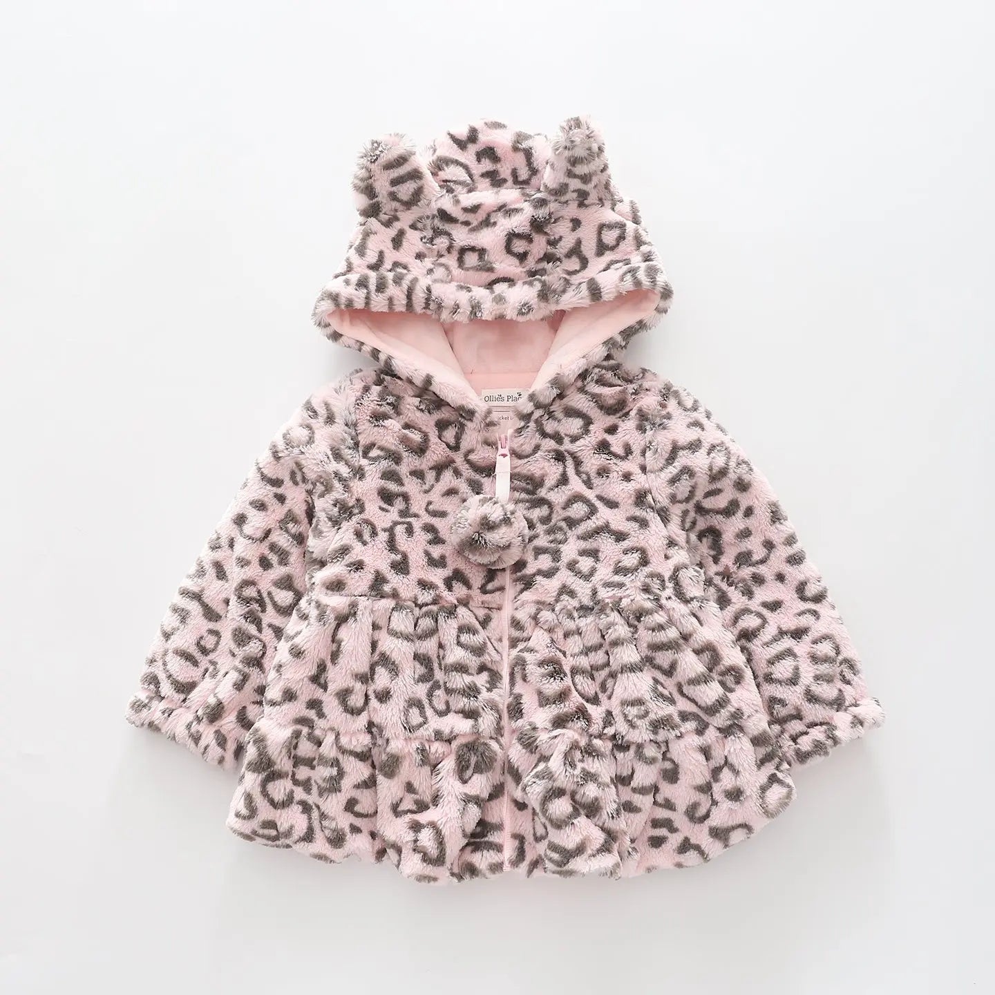 Pink Leopard Faux Fur Hooded Jacket For Baby Girl Ollies Place