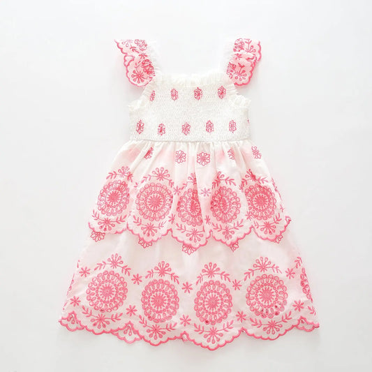 Pink & White Broderie Anglaise Cotton Dress Ollies Place