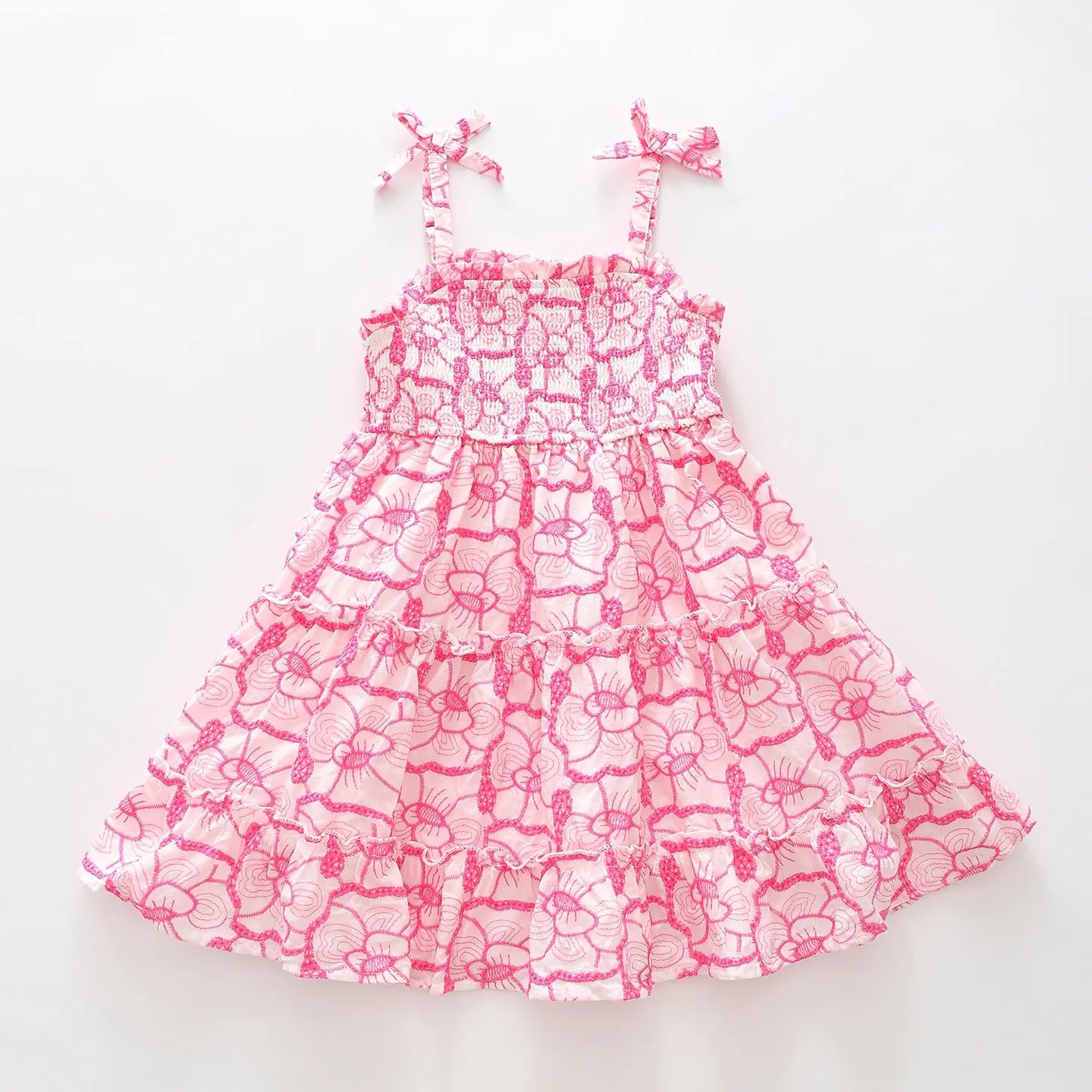 Pink & White Embroidered Sun Dress Ollies Place