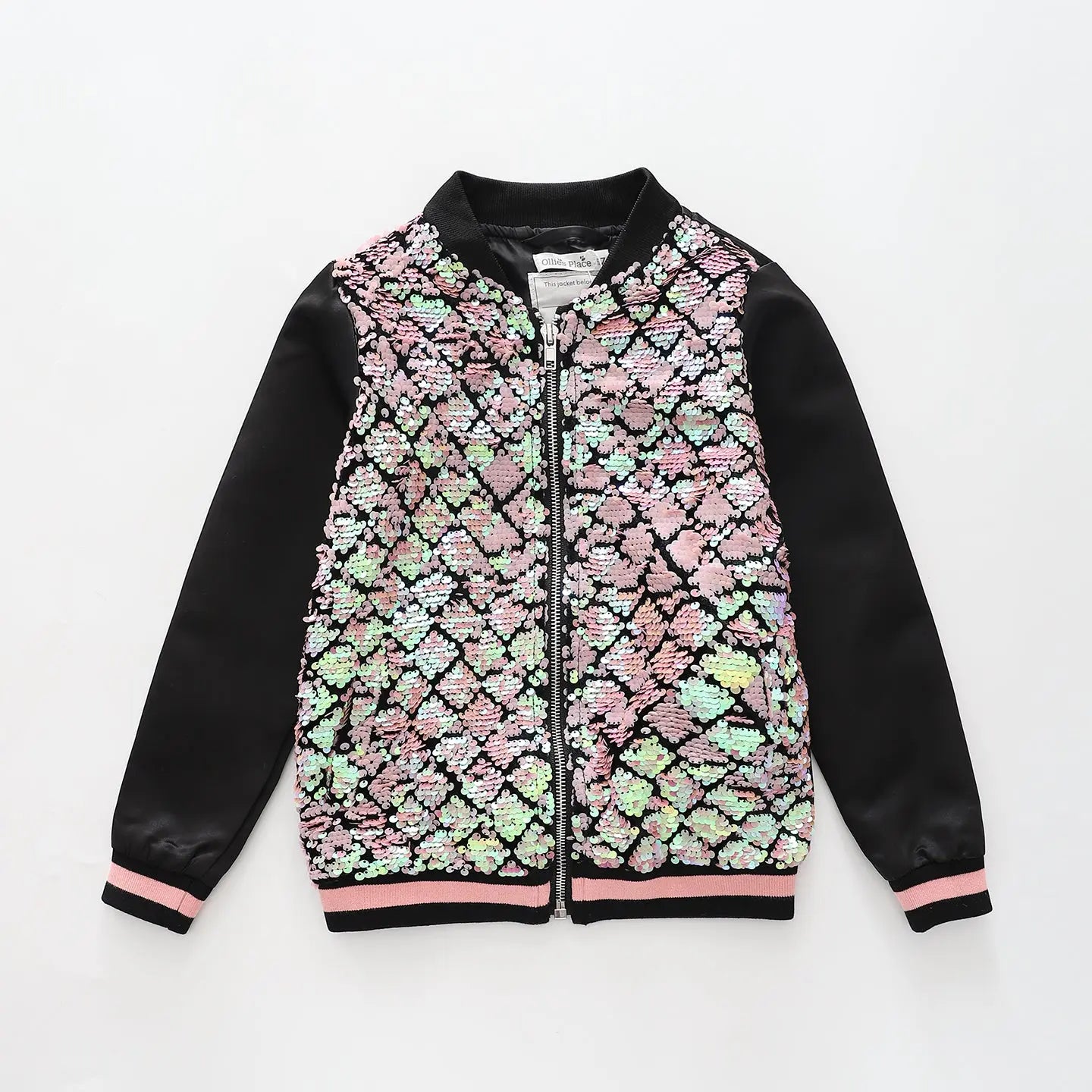 Pink and Black, Girls Sequin Bomber Jacket Ollies Place