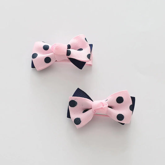 Pink and Navy Polka Dot Bow Hair Clips 2 Pack Ollies Place