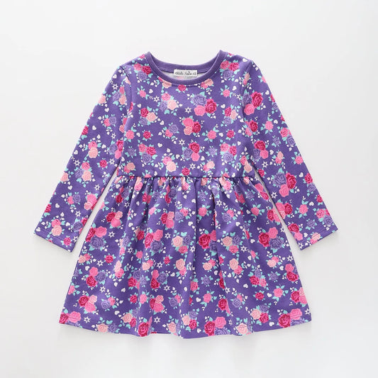 Pink and Purple Rose LS Dress Ollies Place