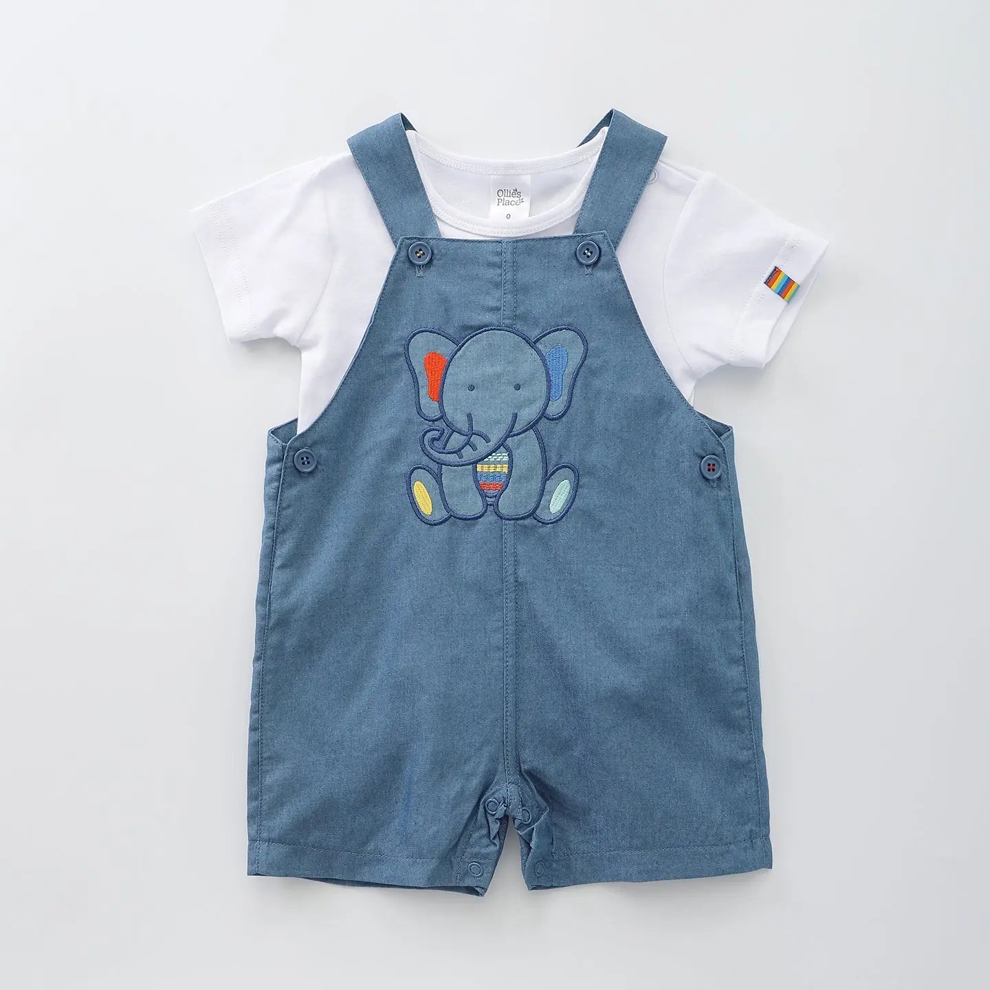 Rainbow Elephant Baby Boy Overall Romper Set Ollies Place