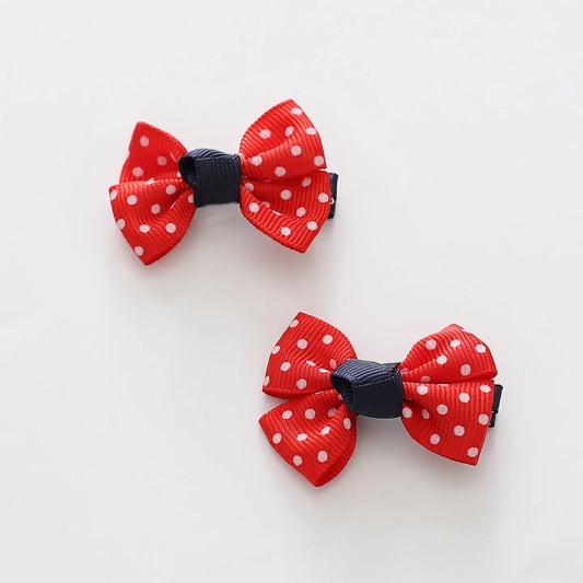 Red and Navy Polka Dot Bow Hair Clips 2 Pack Ollies Place