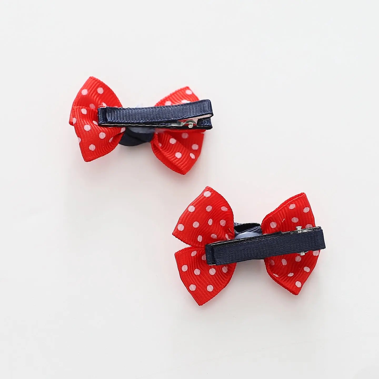 Red and Navy Polka Dot Bow Hair Clips 2 Pack Ollies Place