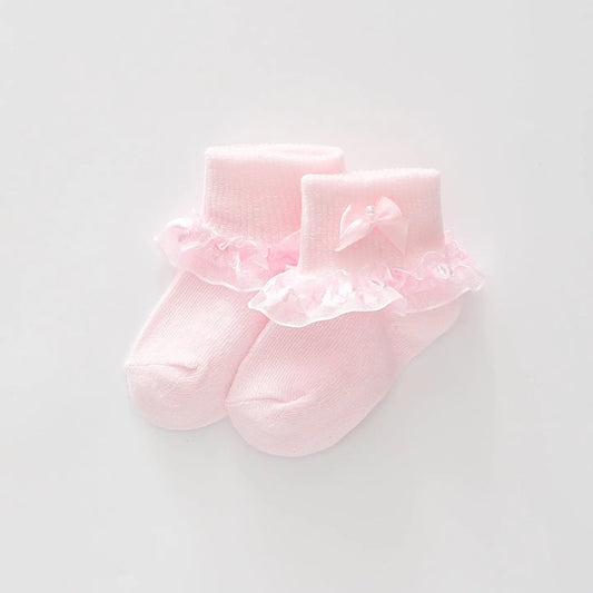 Ribbon Lace Socks With Pink Bow Ollies Place
