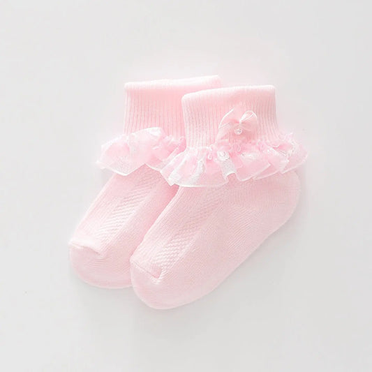 Ribbon Lace Socks With Pink Bow Ollies Place