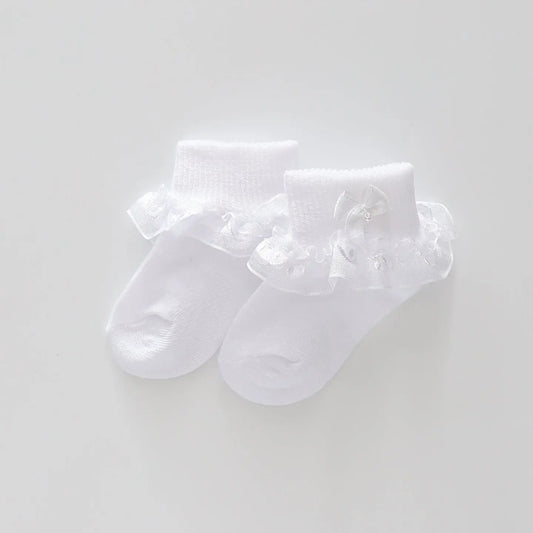 Ribbon Lace Socks With White Bow Ollies Place