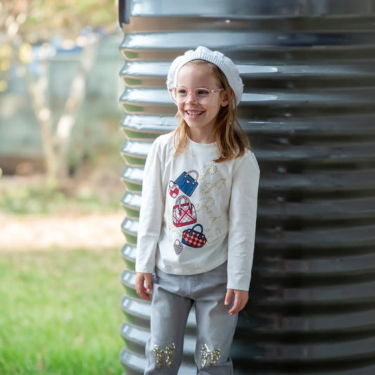 Sequin Bow Grey Jeans Ollies Place