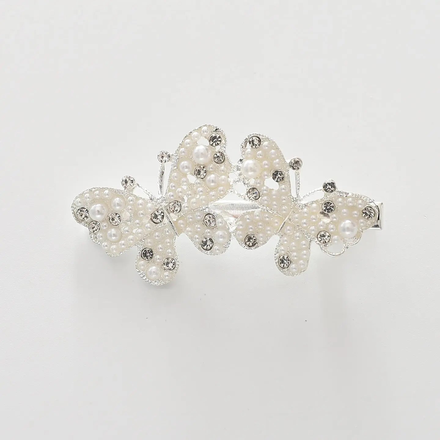 Silver Butterfly Hair Clip with Pearl and Diamante Detailing Ollies Place