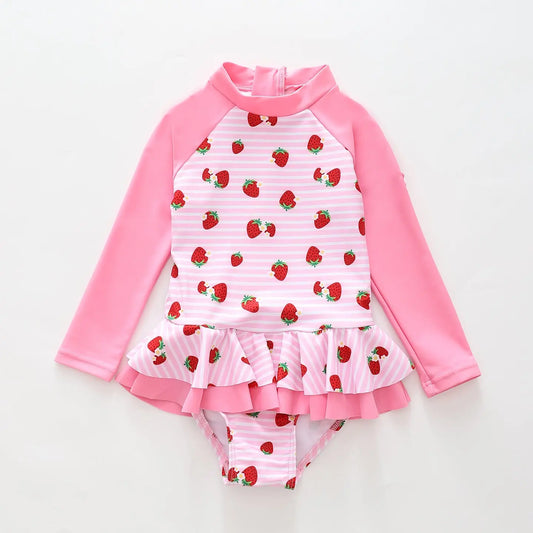 Strawberry Splash Long Sleeve Swimsuit Ollies Place