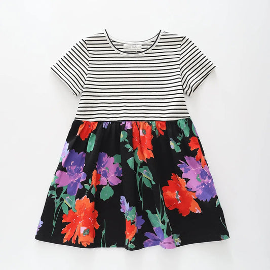 Stripes and Flowers Print Dress Ollies Place