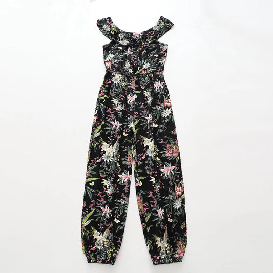 Tropical Print Black Jumpsuit Ollies Place