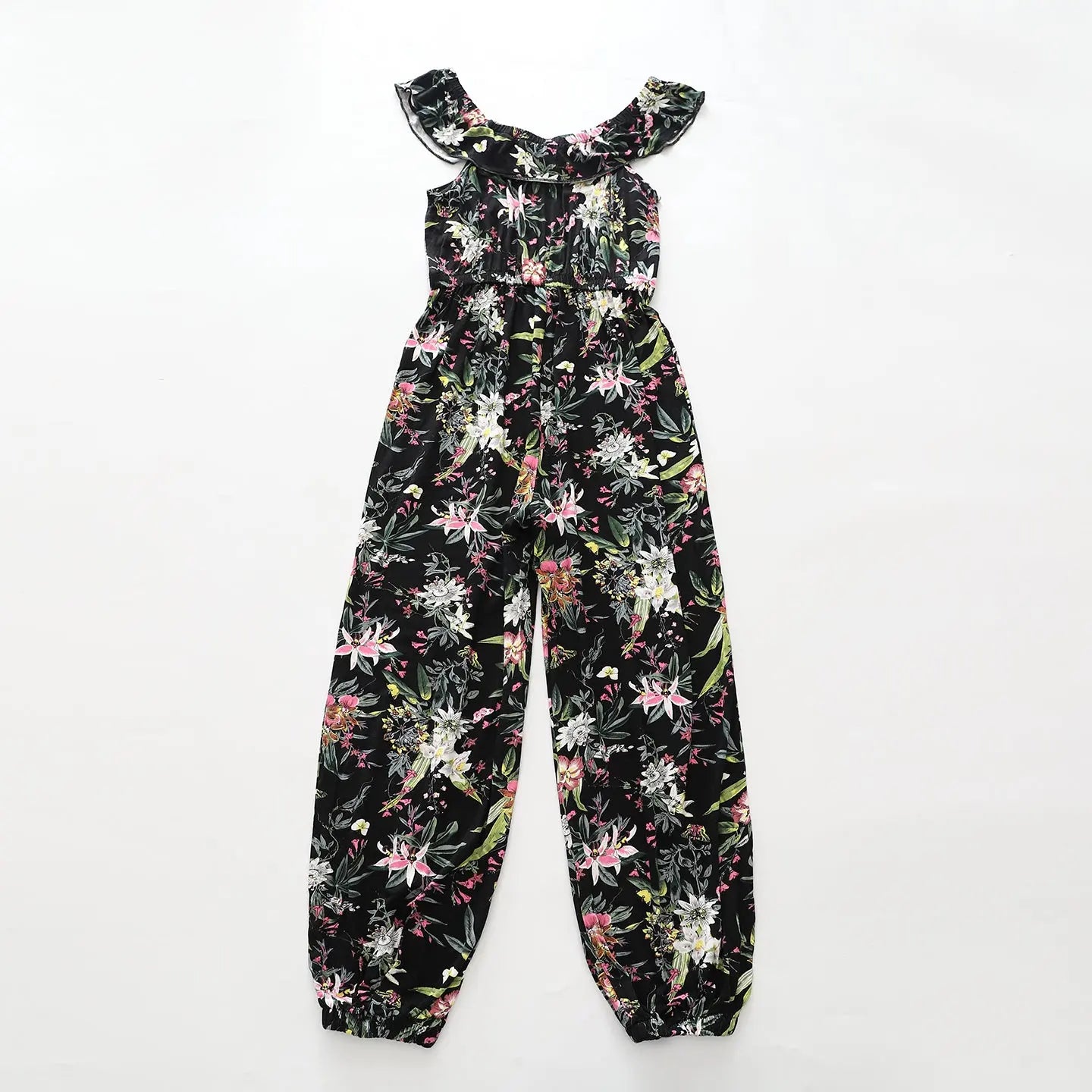 Tropical Print Black Jumpsuit Ollies Place