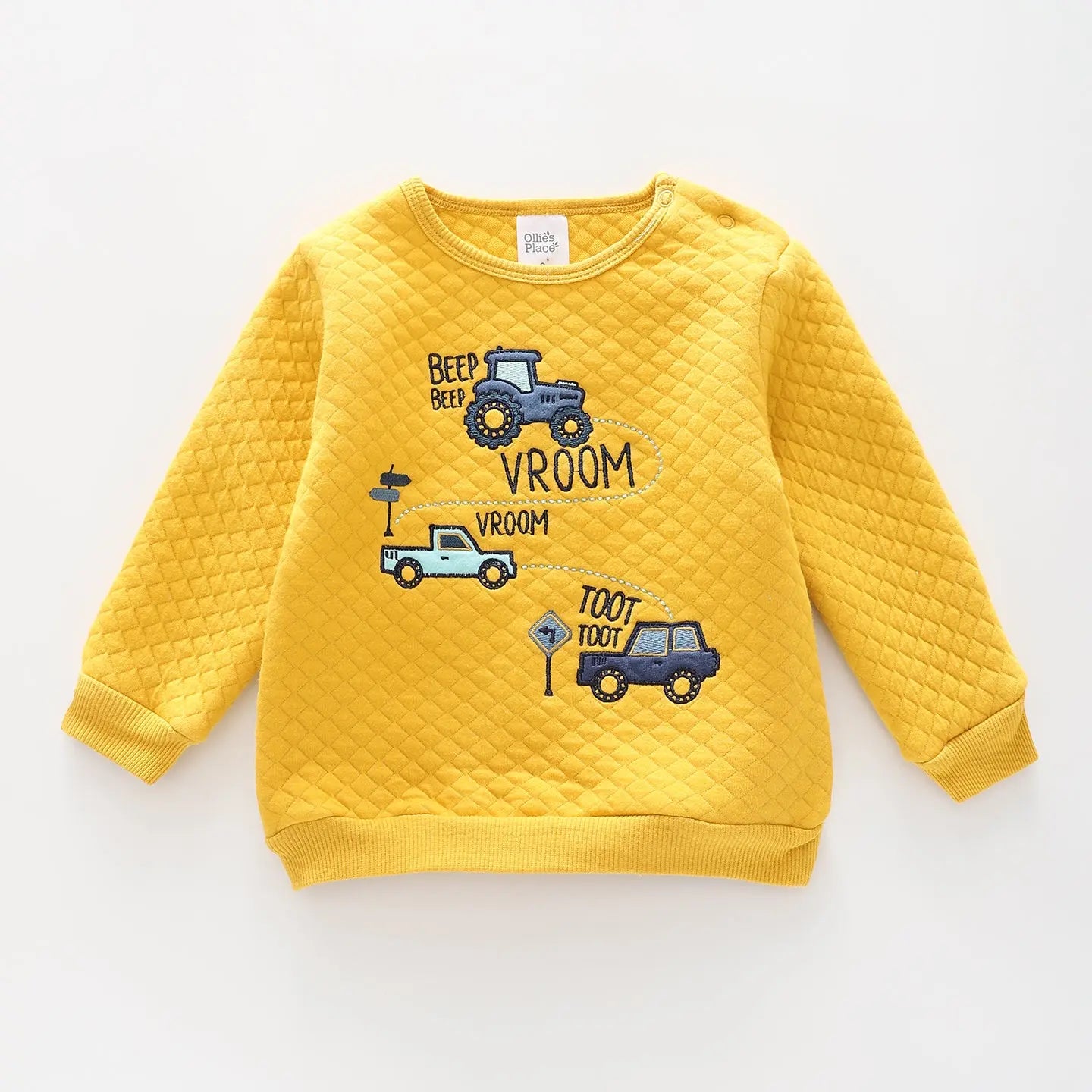 Vroom! Mustard Quilted Sweater Top - Baby Boy Ollies Place