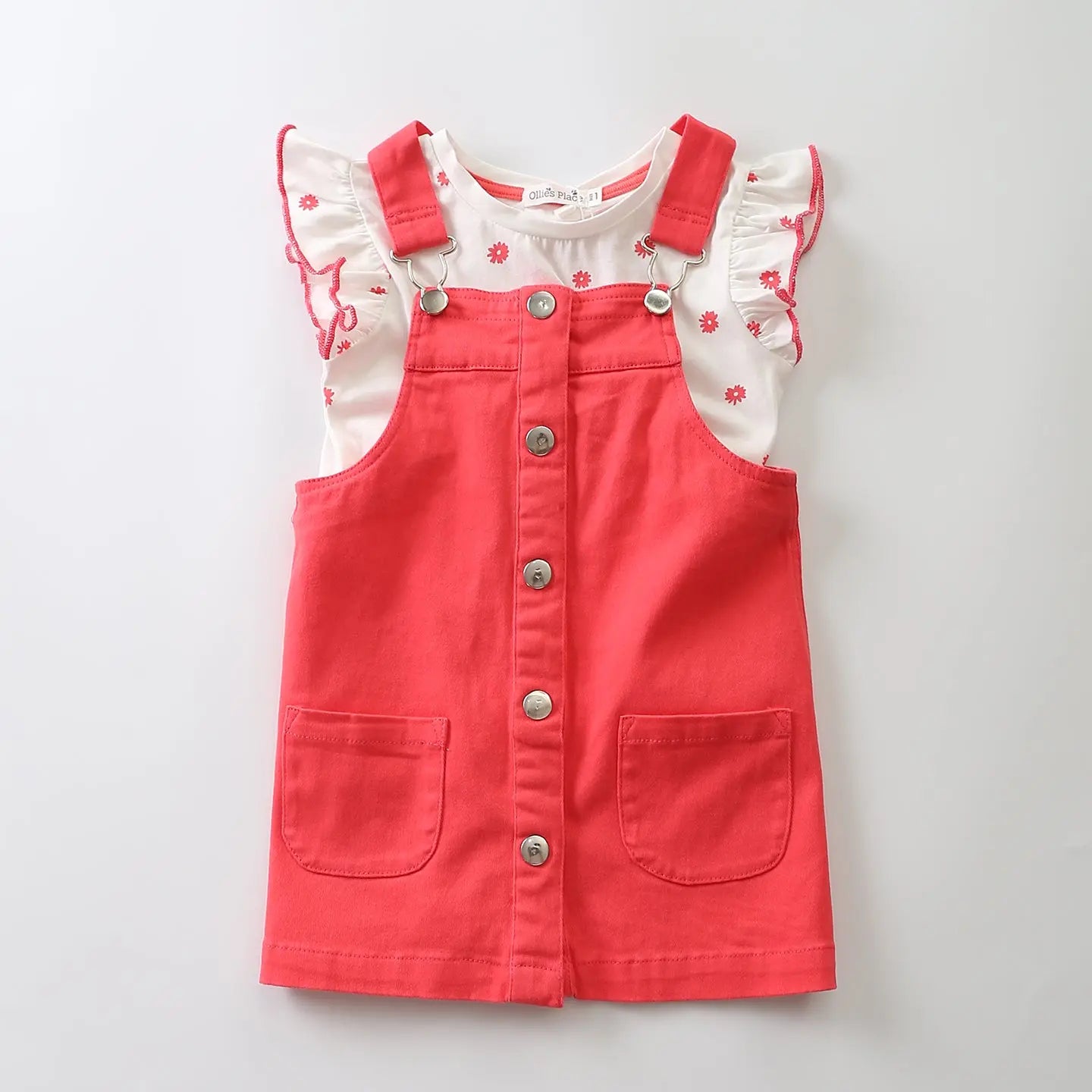 Watermelon Pink Denim Overall Dress Set Ollies Place