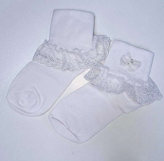 White Lace Socks With  Bow Ollies Place
