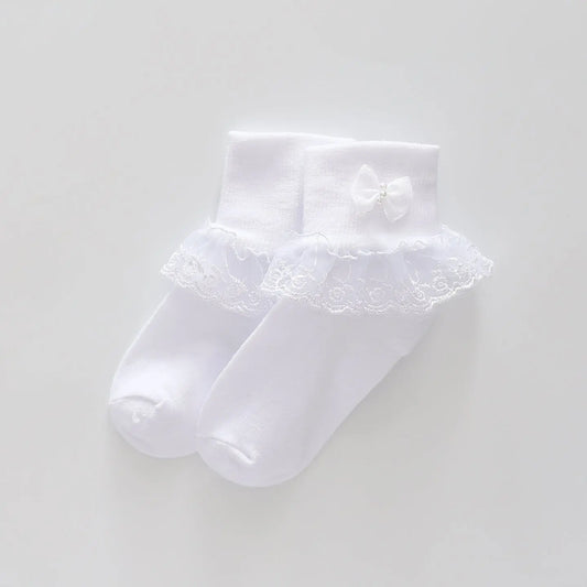 White Lace Socks With  Bow Ollies Place