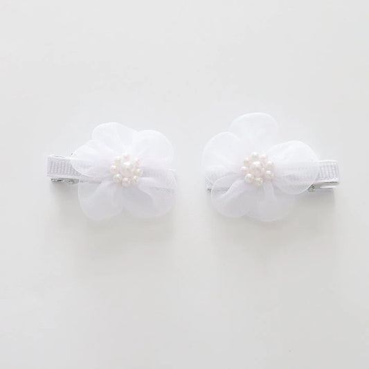 White Pearl Flower Hair Clips 2 Pack Ollies Place