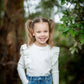 White Ribbed Ruffle LS Top Ollies Place