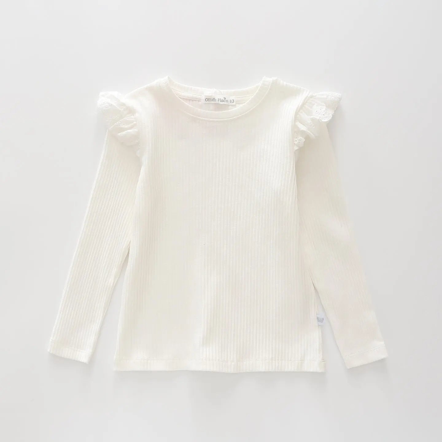 White Ruffle Trim LS Top Ollies Place