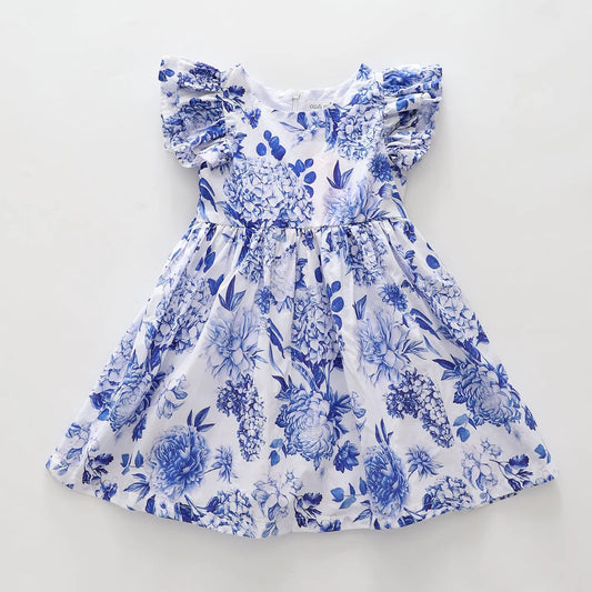 White & Blue Floral Dress Ollies Place