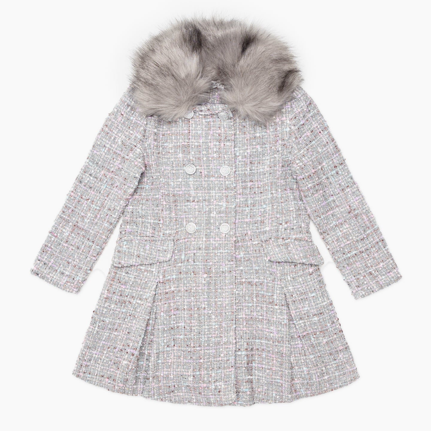 Girls Grey Fur Trim Woollen Coat Ollies Place