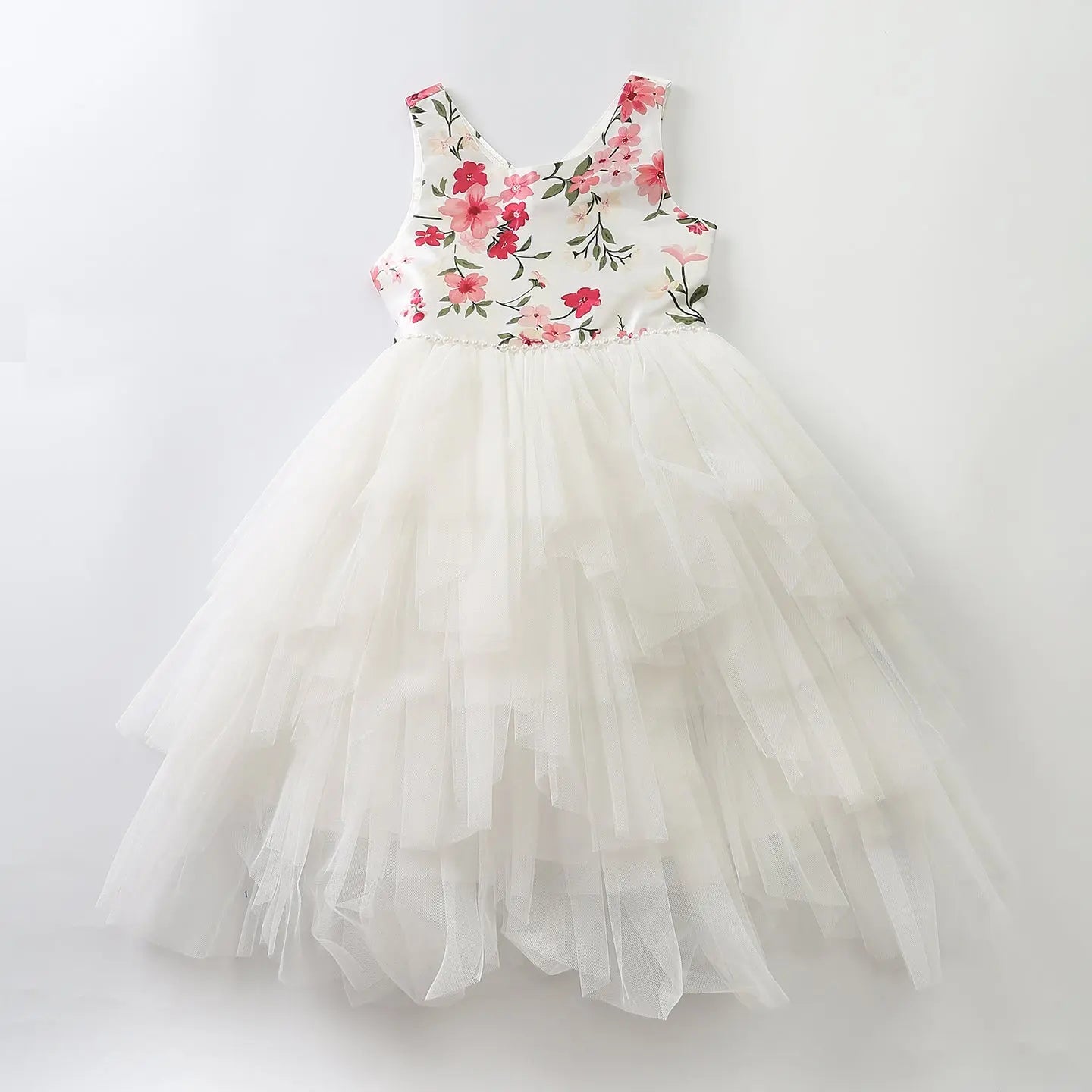 Young Girls Tiered Tulle Floral Formal Occasion Party Dress Ollies Place