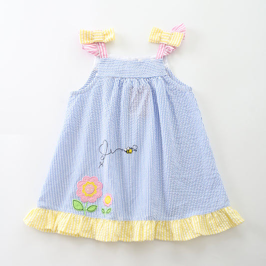 Girl's Blue Flower and Bee Summer Dress
