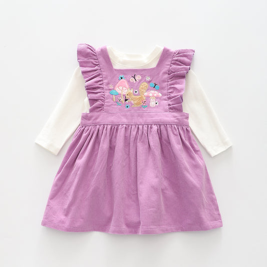 Woodland Miss Lilac Cord Pinafore Dress Set - Toddler Girl