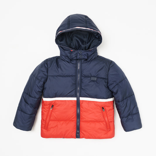 Navy Red Hooded Puffer Jacket - Toddler Boy