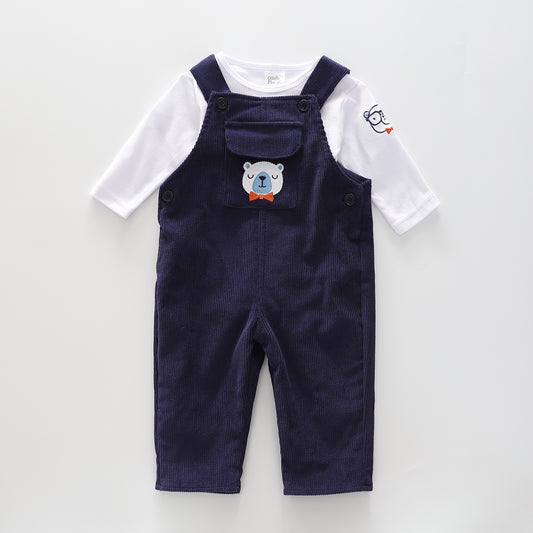 Baby Bear Blue and White Overall Set