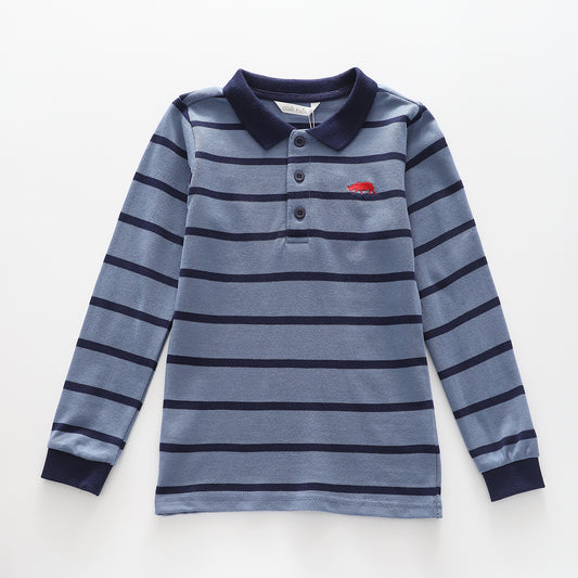 Boys' Blue Stripe Long-Sleeve Polo