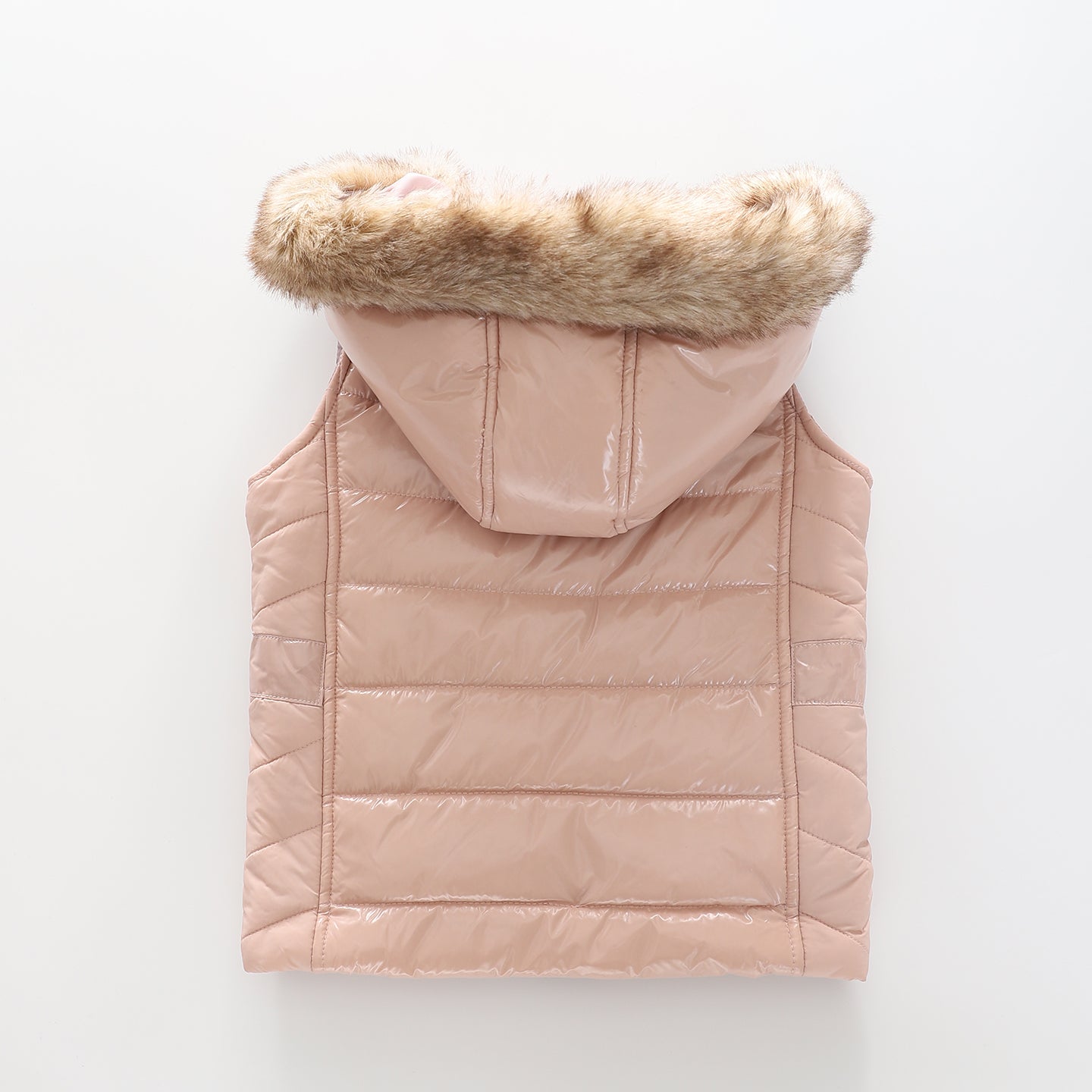Girls' Pink Puffer Vest with Fur Trim Hood