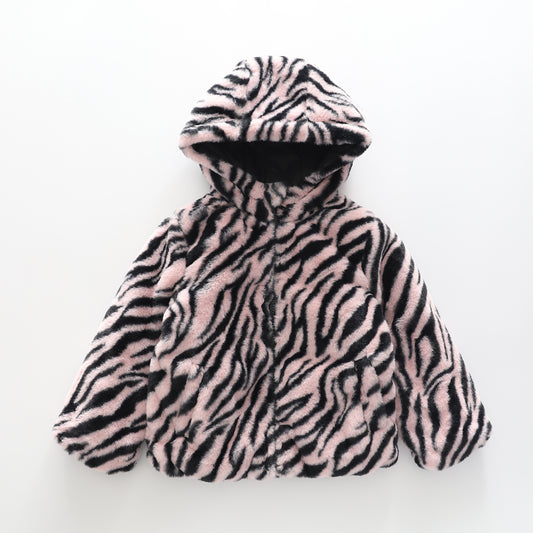 Girls' Faux Fur Zebra Print Jacket