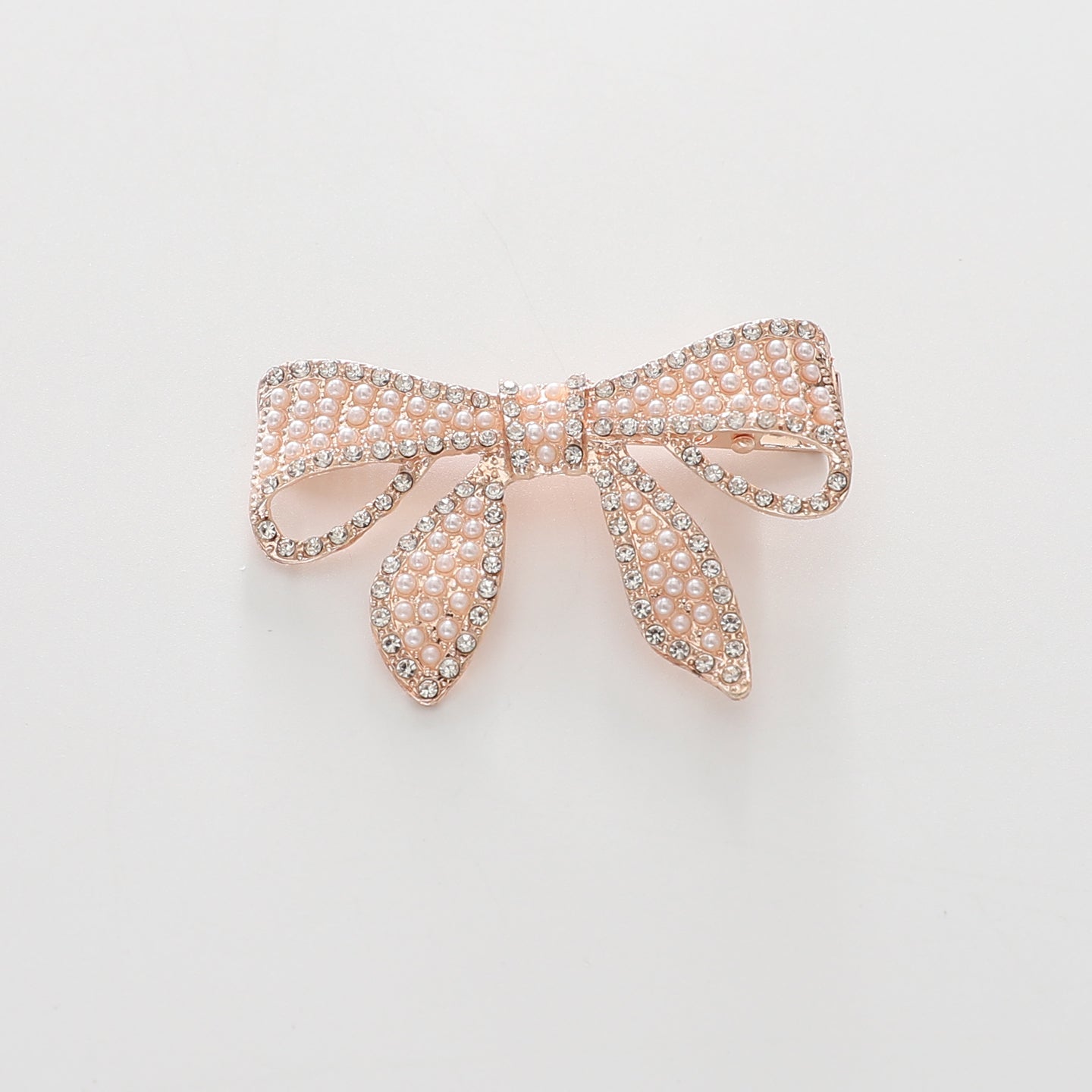 Rose Gold Bow Hair Clip with Pearl and Diamante Detailing