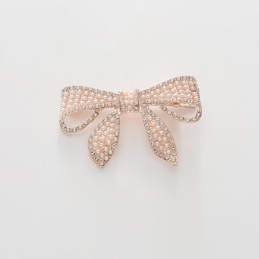 Rose Gold Bow Hair Clip with Pearl and Diamante Detailing