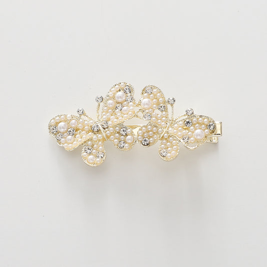 Gold Butterfly Hair Clip with Pearl and Diamante Detailing